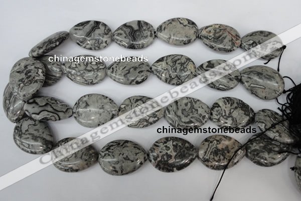CPT358 15.5 inches 22*30mm flat teardrop grey picture jasper beads