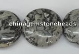 CPT360 15.5 inches 25mm flat round grey picture jasper beads