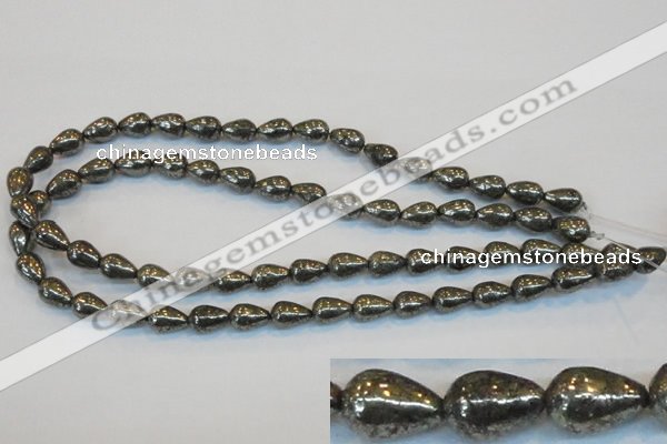 CPY132 15.5 inches 8*12mm teardrop pyrite gemstone beads wholesale