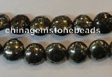 CPY301 15.5 inches 10mm flat round pyrite gemstone beads wholesale