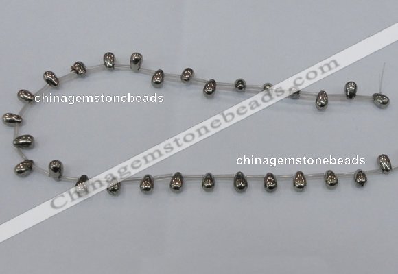 CPY550 Top drilled 6*9mm teardrop pyrite gemstone beads