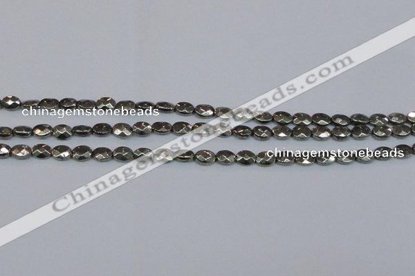 CPY630 15.5 inches 6*8mm faceted oval pyrite gemstone beads