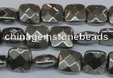 CPY636 15.5 inches 10*10mm faceted square pyrite gemstone beads