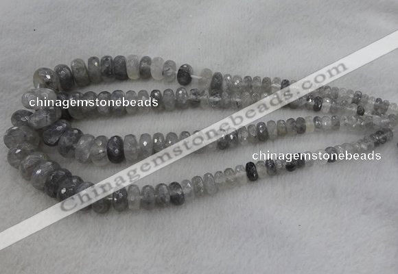 CRB1124 15.5 inches 5*8mm - 9*18mm faceted rondelle cloudy quartz beads
