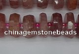 CRB1342 15.5 inches 6*12mm faceted rondelle strawberry quartz beads