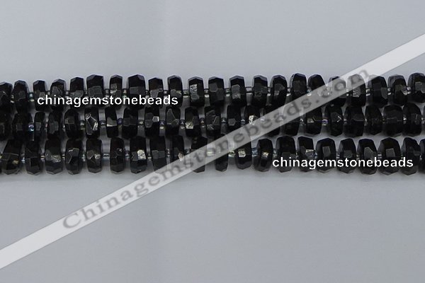 CRB1422 15.5 inches 6*12mm faceted rondelle black tourmaline beads