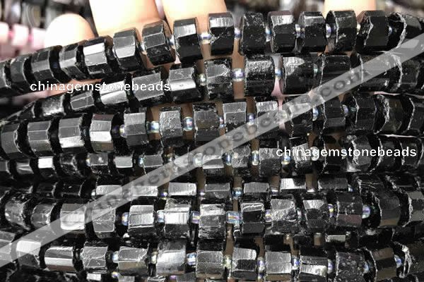 CRB2102 15.5 inches 11mm - 12mm faceted tyre black tourmaline beads