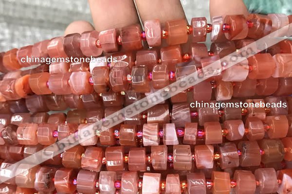 CRB2105 15.5 inches 7mm - 8mm faceted tyre red agate beads