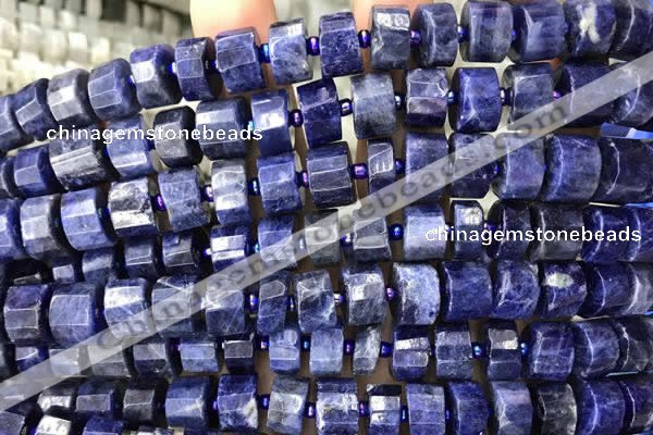 CRB2137 15.5 inches 11mm - 12mm faceted tyre sodalite gemstone beads