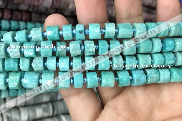 CRB2161 15.5 inches 9mm - 10mm faceted tyre amazonite gemstone beads
