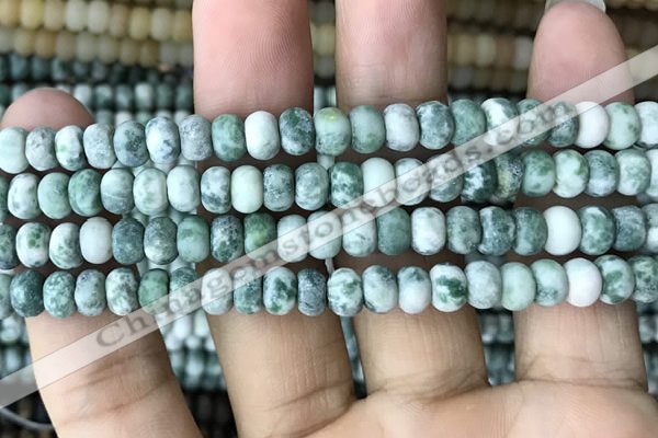 CRB5008 15.5 inches 4*6mm rondelle matte green spot stone beads