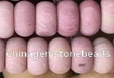 CRB5063 15.5 inches 5*8mm rondelle matte pink wooden fossil jasper beads