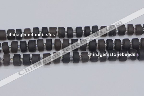 CRB514 15.5 inches 6*12mm tyre matte ice black obsidian beads