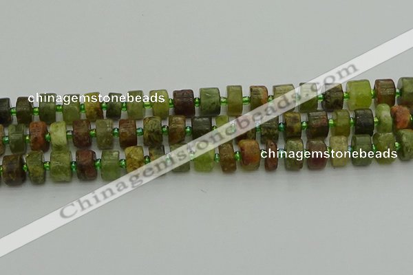 CRB665 15.5 inches 6*10mm tyre green garnet gemstone beads