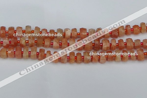 CRB818 15.5 inches 6*10mm faceted rondelle orange moonstone beads
