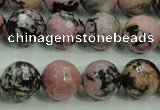 CRD16 15.5 inches 14mm faceted round rhodonite gemstone beads