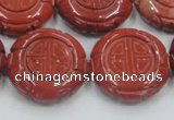 CRE20 16 inches 25mm carved coin natural red jasper beads wholesale