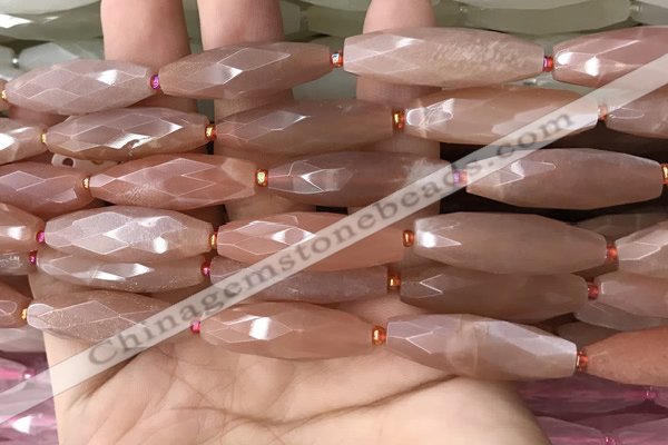 CRI137 15.5 inches 10*30mm faceted rice moonstone gemstone beads