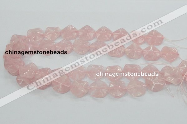 CRQ104 15.5 inches 20*20mm lotus shaped natural rose quartz beads