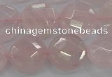 CRQ139 15.5 inches 15mm faceted coin natural rose quartz beads