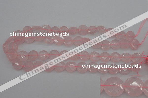 CRQ362 15.5 inches 15mm faceted coin rose quartz beads wholesale