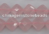 CRQ370 15.5 inches 12*12mm faceted diamond rose quartz beads