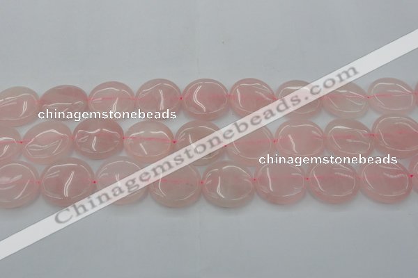 CRQ605 15.5 inches 25mm flat round rose quartz beads wholesale