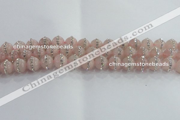CRQ823 15.5 inches 12mm round rose quartz with rhinestone beads