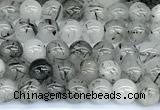 CRU1051 15 inches 4mm round black rutilated quartz beads