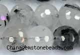 CRU1071 15 inches 8mm faceted round black rutilated quartz beads