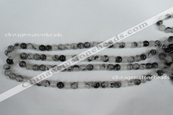 CRU303 15.5 inches 8mm round black rutilated quartz beads