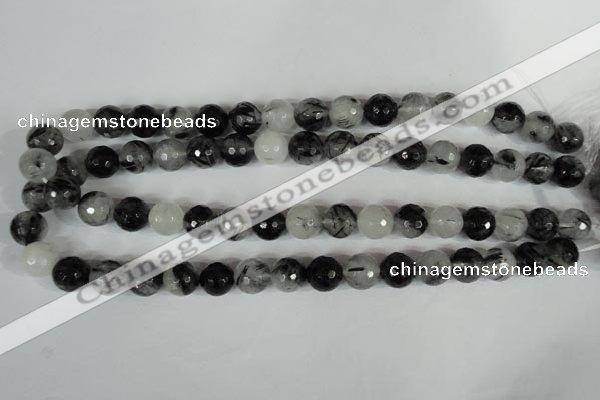 CRU315 15.5 inches 12mm faceted round black rutilated quartz beads