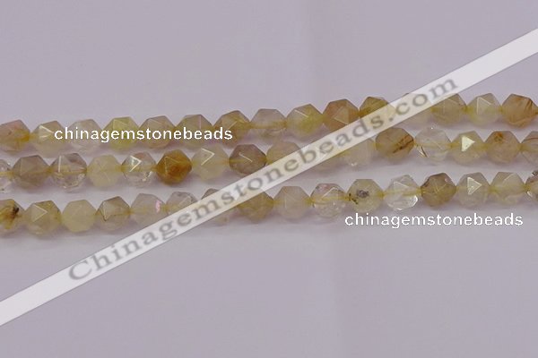 CRU623 15.5 inches 10mm faceted nuggets golden rutilated quartz beads