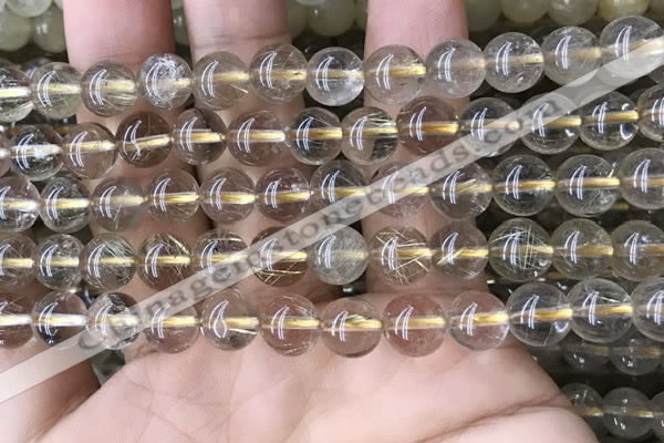 CRU631 15.5 inches 8mm round golden rutilated quartz beads