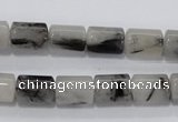CRU74 15.5 inches 8*12mm column black rutilated quartz beads