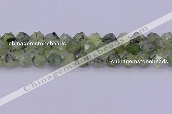 CRU794 15.5 inches 12mm faceted nuggets green rutilated quartz beads