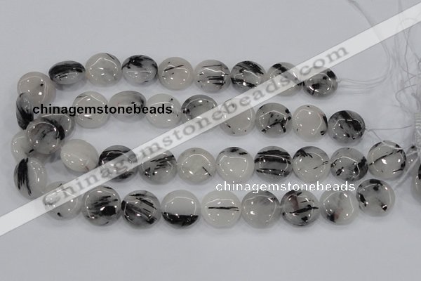 CRU82 15.5 inches 20mm flat round black rutilated quartz beads