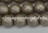 CSB1905 15.5 inches 14mm faceted round matte shell pearl beads