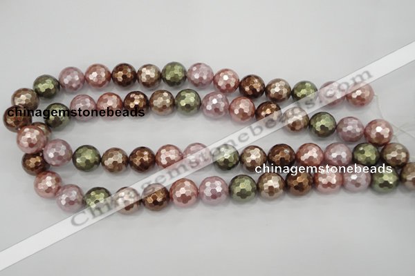 CSB503 15.5 inches 14mm faceted round mixed color shell pearl beads