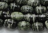 CSJ15 15.5 inches 10*15mm egg-shaped green silver line jasper beads