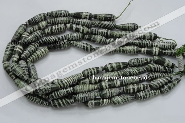 CSJ22 15.5 inches 10*30mm teardrop green silver line jasper beads