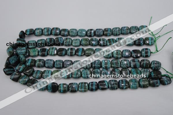 CSJ233 15.5 inches 12*12mm square dyed green silver line jasper beads