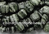 CSJ26 15.5 inches 10*10mm square green silver line jasper beads