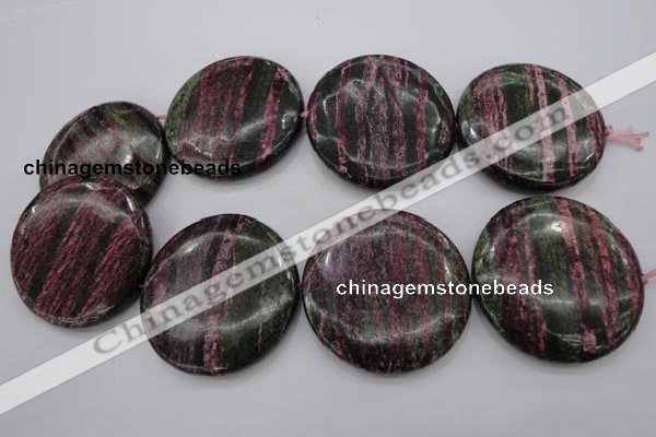 CSJ288 15.5 inches 50mm flat round dyed green silver line jasper beads