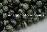 CSJ64 15.5 inches 8mm faceted round green silver line jasper beads
