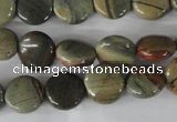CSL115 15.5 inches 12mm flat round silver leaf jasper beads wholesale