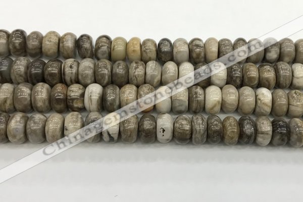 CSL128 15.5 inches 6*10mm rondelle sliver leaf jasper beads
