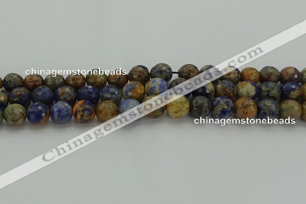 CSO754 15.5 inches 12mm faceted round orange sodalite beads