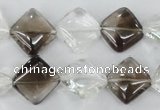 CSQ154 15.5 inches 14*14mm diamond white crystal & smoky quartz beads