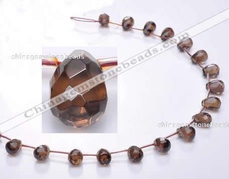 CSQ33 Top drilled 10*14mm faceted teardrop natural smoky quartz beads